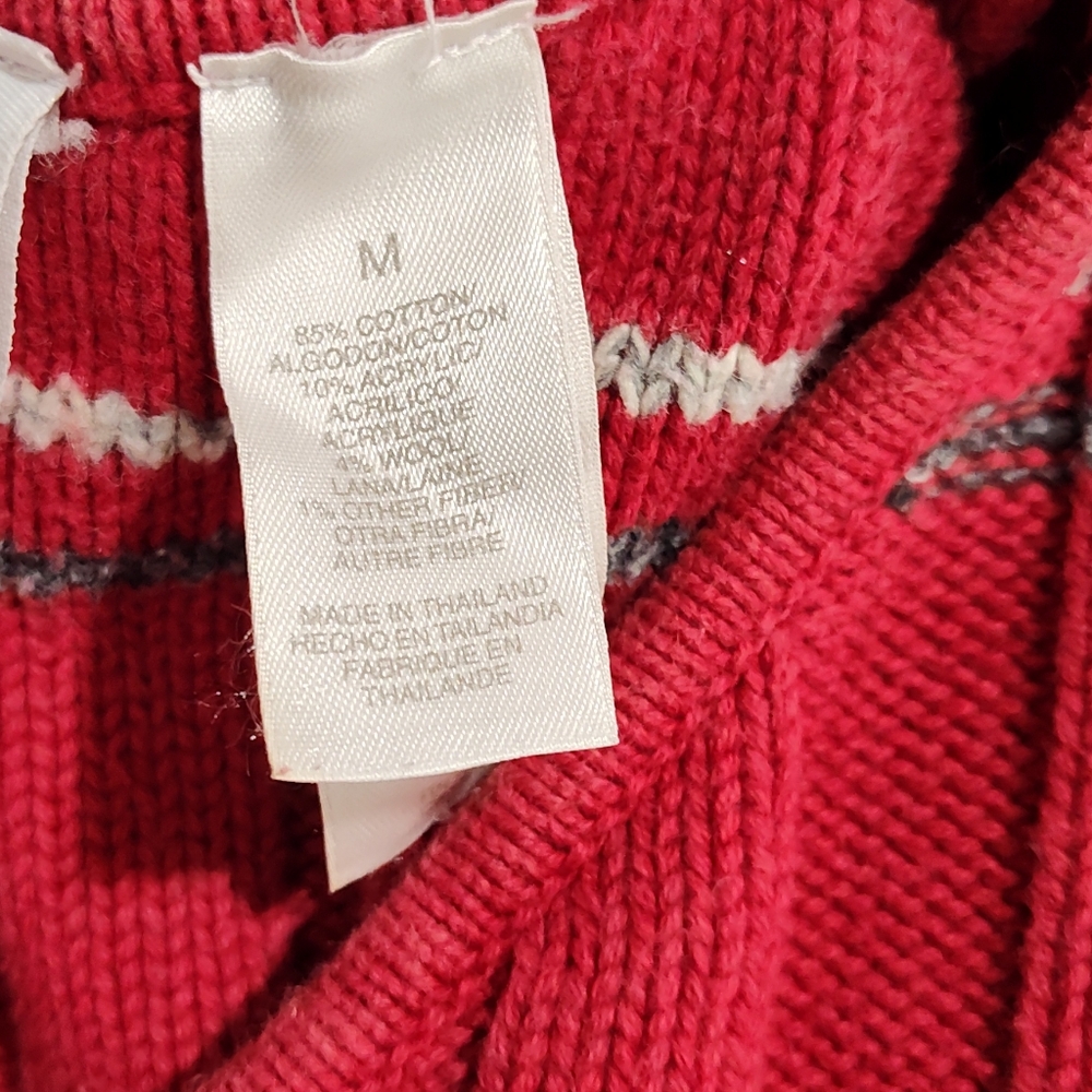 90s LIZ CLAIBORNE Ribbed Knit Cotton Sweater red black gray white Stripe, Size M - Picture 5 of 6
